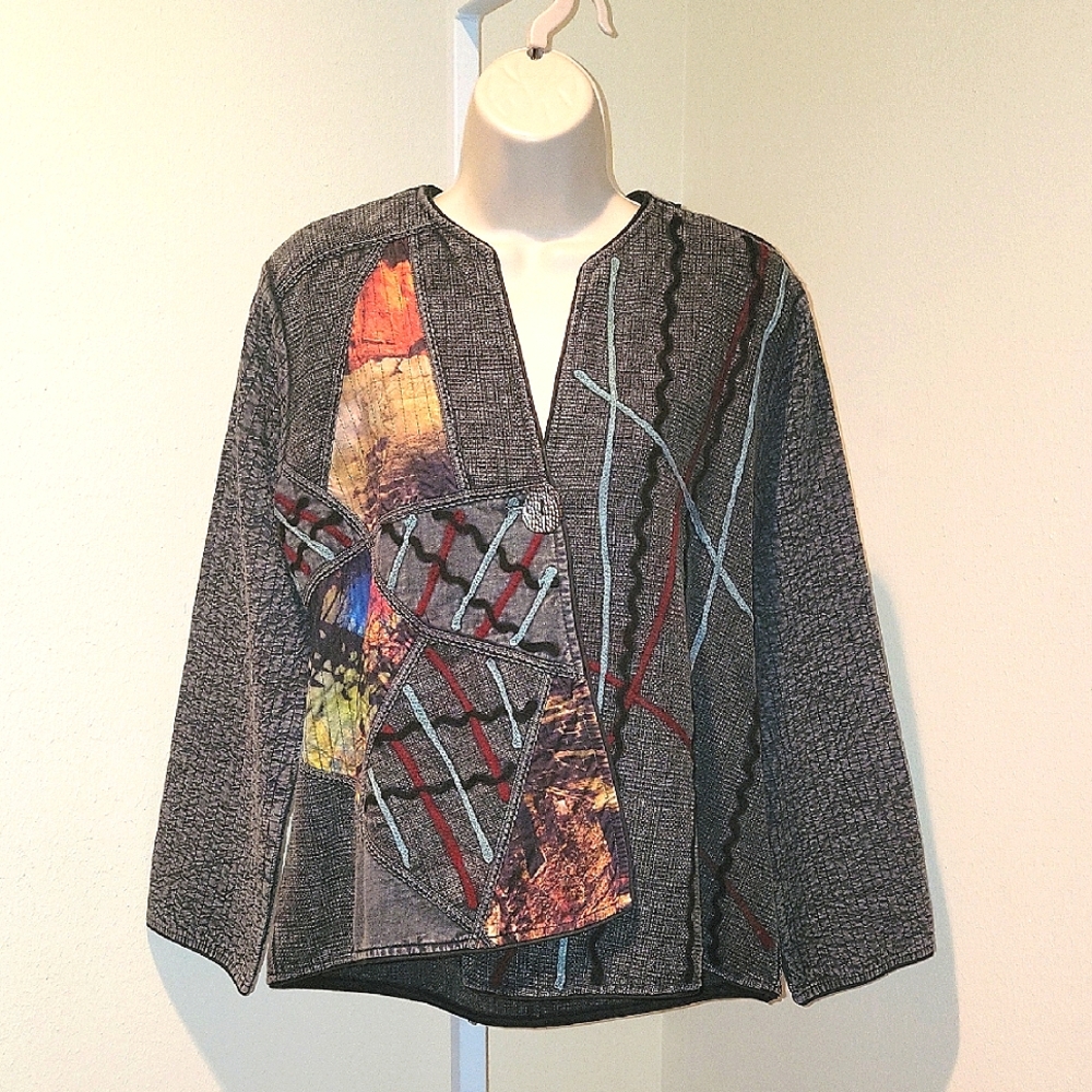 PASLEY & SAGE MIXED TEXTILE EMBROIDERED BOHO FABRIC JACKET - Picture 2 of 13